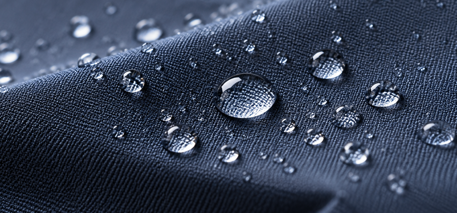 生地表面で水滴をはじく撥水性のイメージ