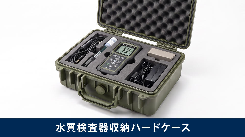 水質測定器と付属品を収納したハードケース